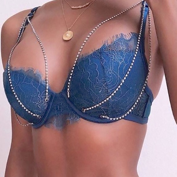 Diamond Bra Panty Lingerie Set 3-Piece Large Turquoise NEW - Picture 2 of 7